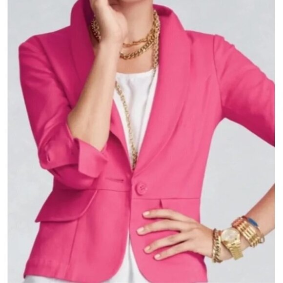 CABI Blazer Short 3/4 Sleeve One Button Front Style 310 Hot Pink 4 37-3 - Picture 1 of 10